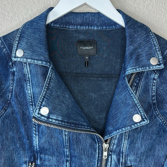 Liverpool Jean Company Acid Wash Zip Front Moto Stretch Jean Jacket Size XS - Picture 3 of 13